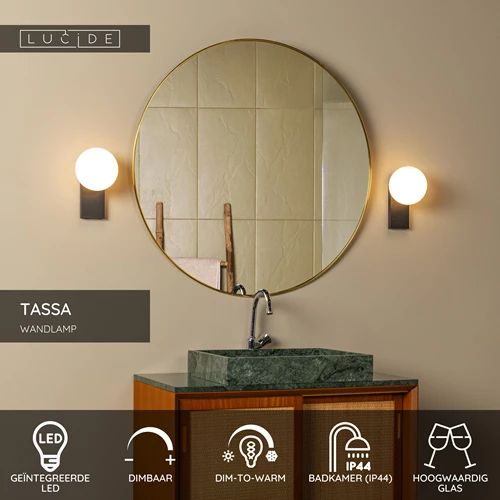 Lucide TASSA - Wandlamp Badkamer - LED Dim to warm - 1x10W 1800K/3000K - IP44 - Zwart - USP